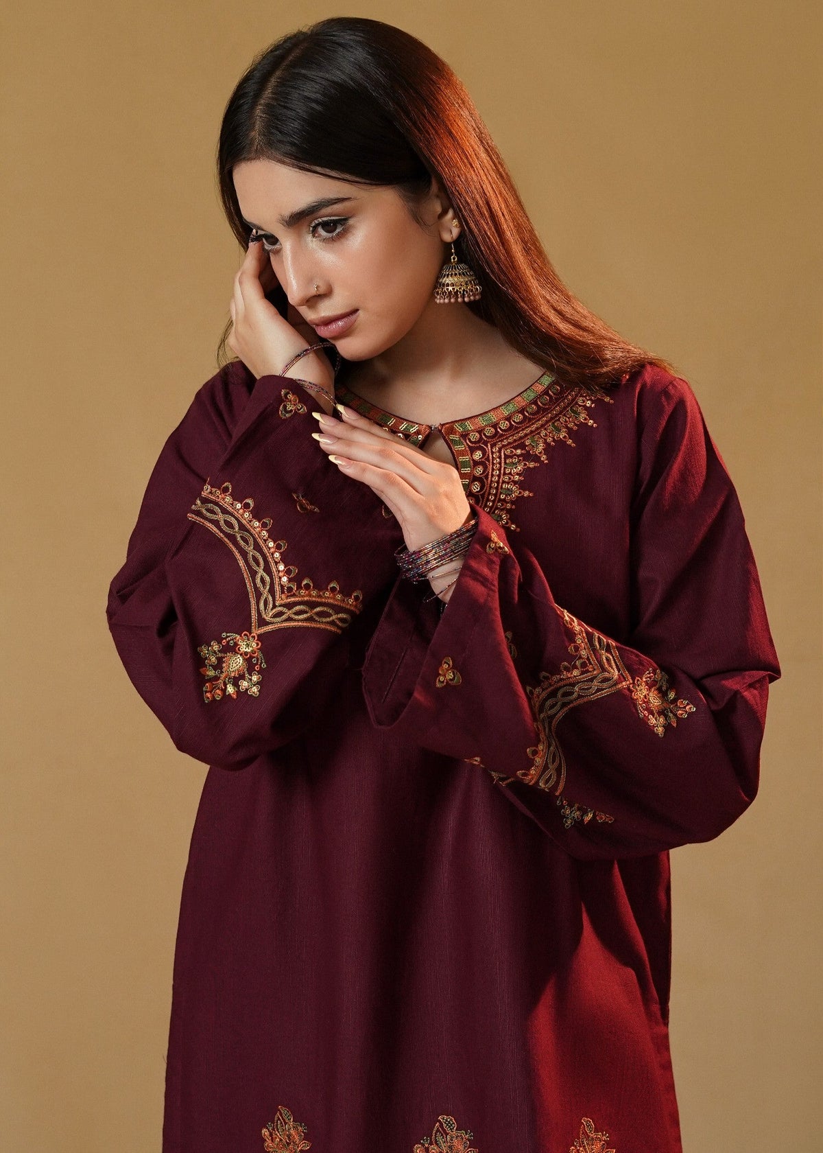 Ladies Maroon Straight Kurta with Farshi Shalwar Online in Sri Lanka India Australia