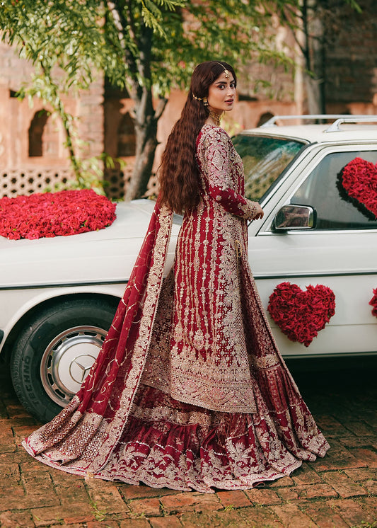 Ladies Maroon Zardozi Embroidered Chiffon Sharara Gharara Online in UK USA Canada