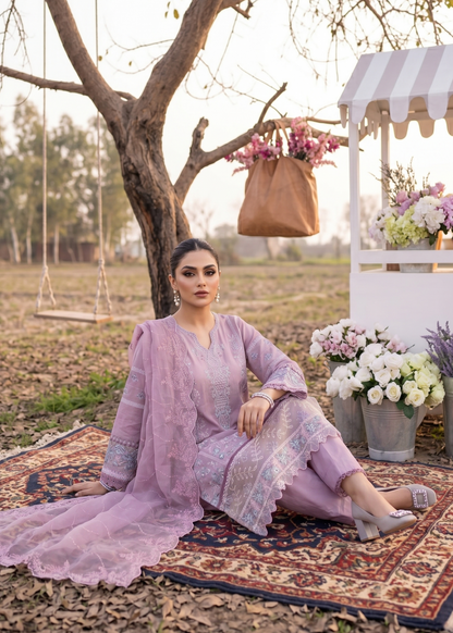 Ladies Mauve Lawn Embroidered Festive Suit Online in UK USA Canada