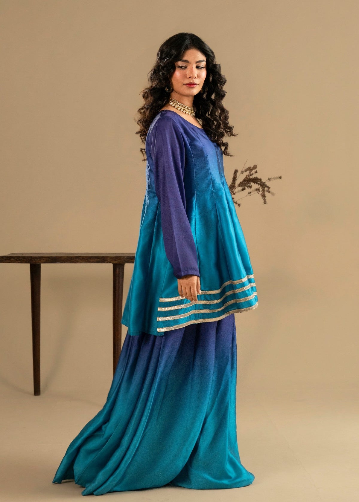 Ladies Midnight Blue Silk Sharara Online in UK USA Canada