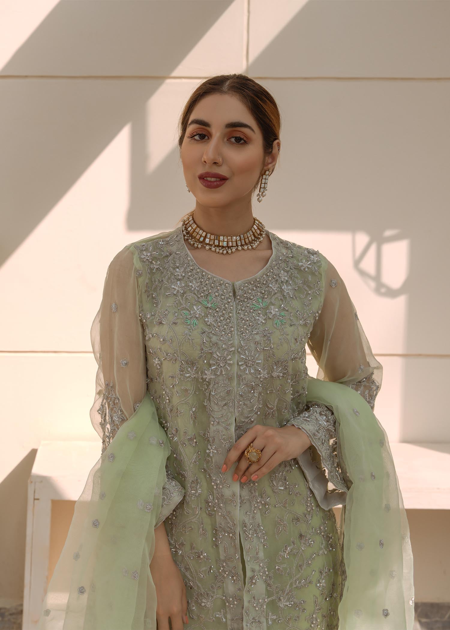 Ladies Mint Green Adda Work Festive Suit Online in UK USA Canada