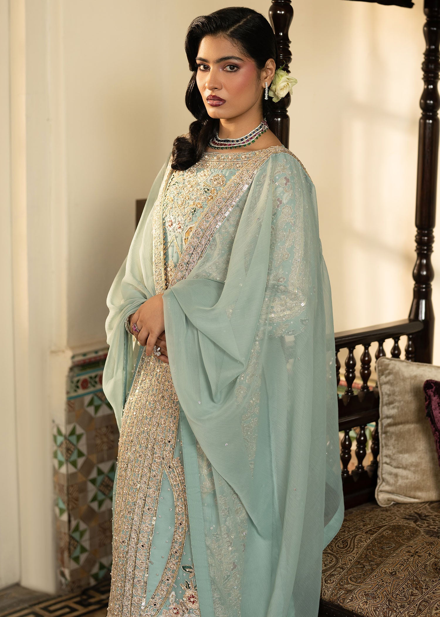 Ladies Mint Green Chiffon Salwar Kameez Online in UK USA Canada