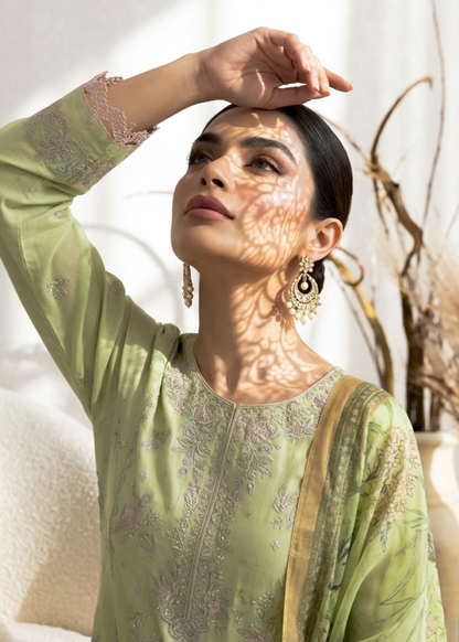 Ladies Mint Green Cotton Embroidered Suit Online in UK USA Canada