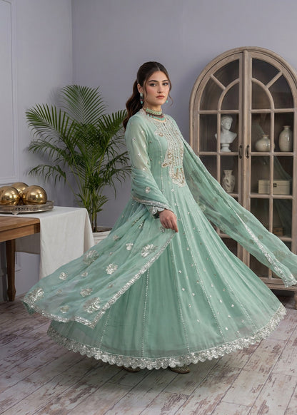 Ladies Mint Green Embroidered Chiffon Salwar Kameez Online in KSA Riyadh Saudi Arabia Oman Bahrain Qatar