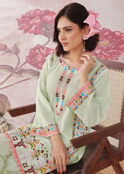 Ladies Mint Green Embroidered Cotton Kurta Pajama Online in UK USA Canada
