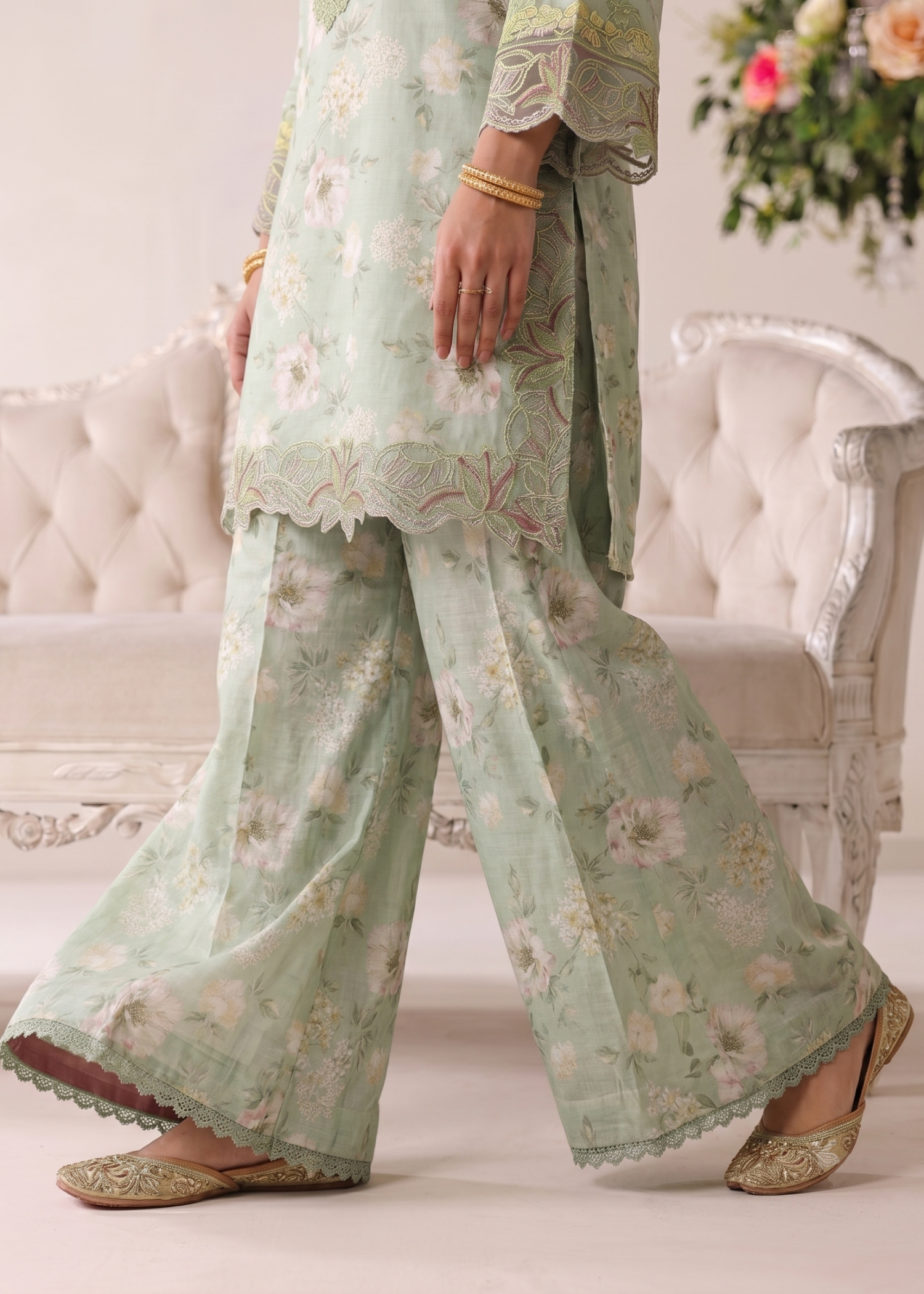 Ladies Mint Green Embroidered Lawn Suit Online in UK USA Canada
