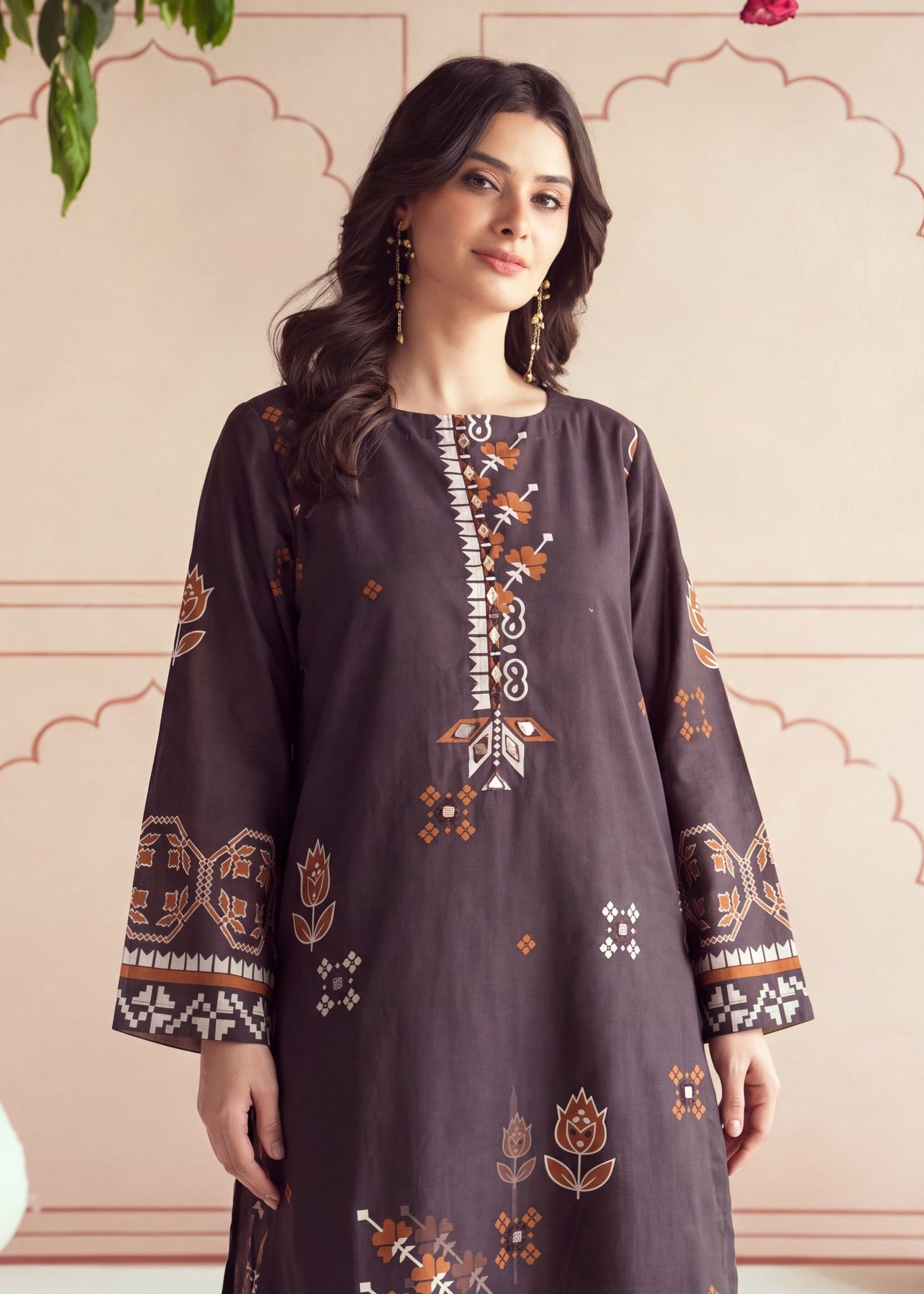Ladies Mirror Work Coffee Brown Pakistani Suit Online in UK USA Canada