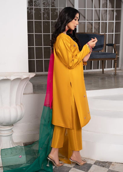 Ladies Mirror Work Mustard Silk Suit Online in UK USA Canada