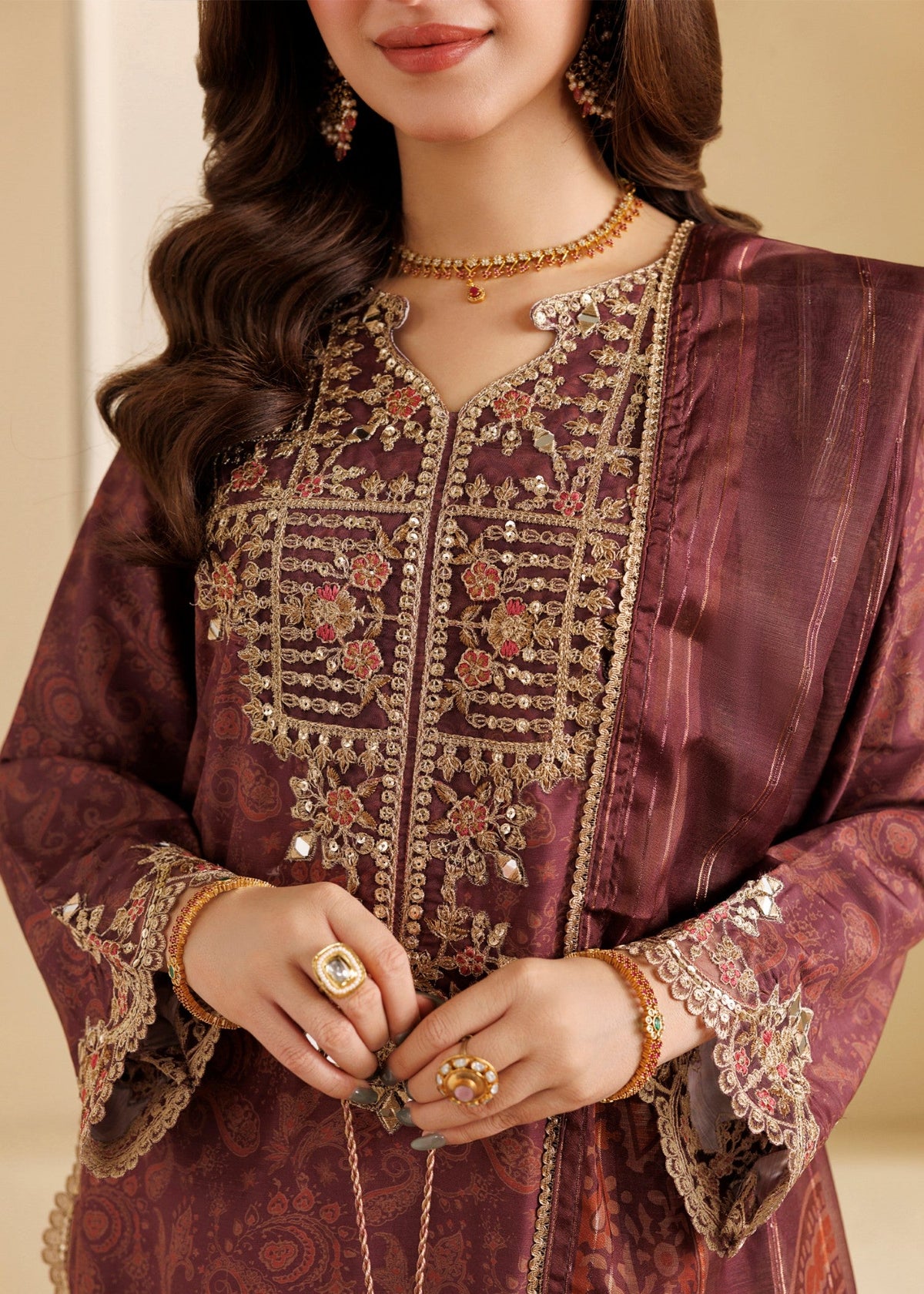 Ladies Mirror Work Wine Red Shalwar Kameez Online in UK USA Canada