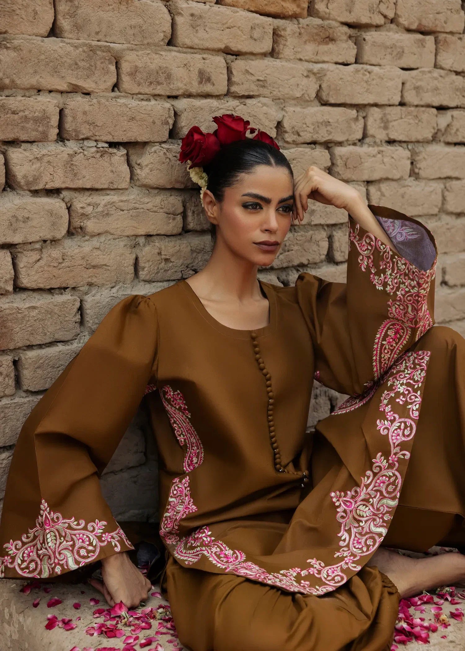 Ladies Mocha Brown Cotton Lawn Kameez Online in UK USA Canada