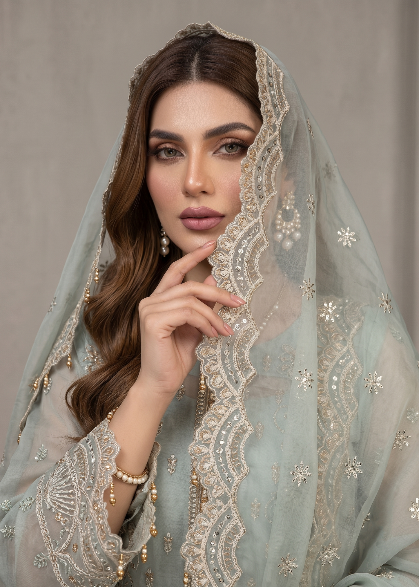 Ladies Moss Green Embroidered Organza Kurta Suit Online in UK USA Canada