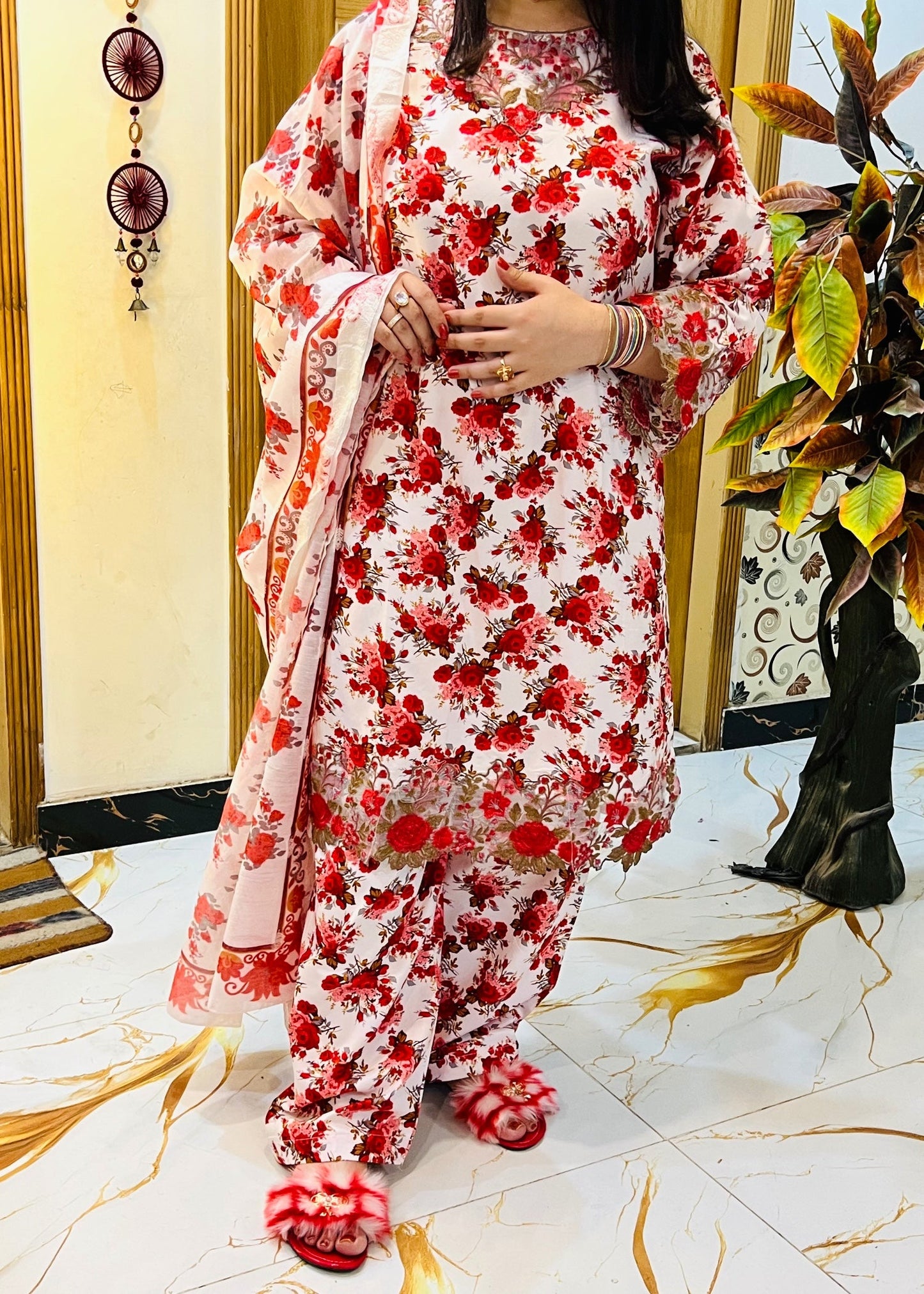 Ladies Multi Color Embroidered Silk Salwar Kameez Online in KSA Riyadh Saudi Arabia Oman Bahrain Qatar