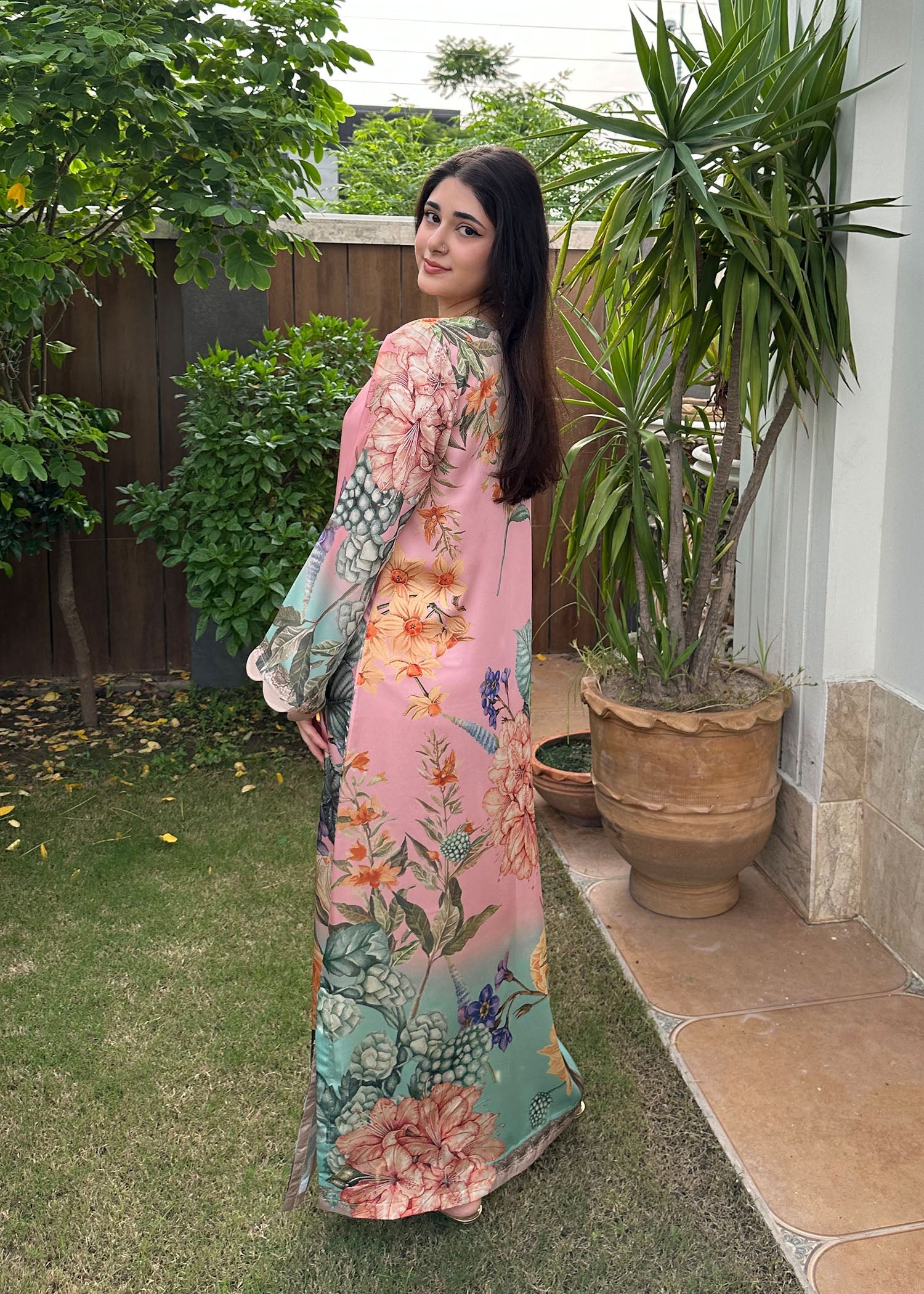 Ladies Multi Color Satin Silk Printed Kaftan Online in UK USA Canada