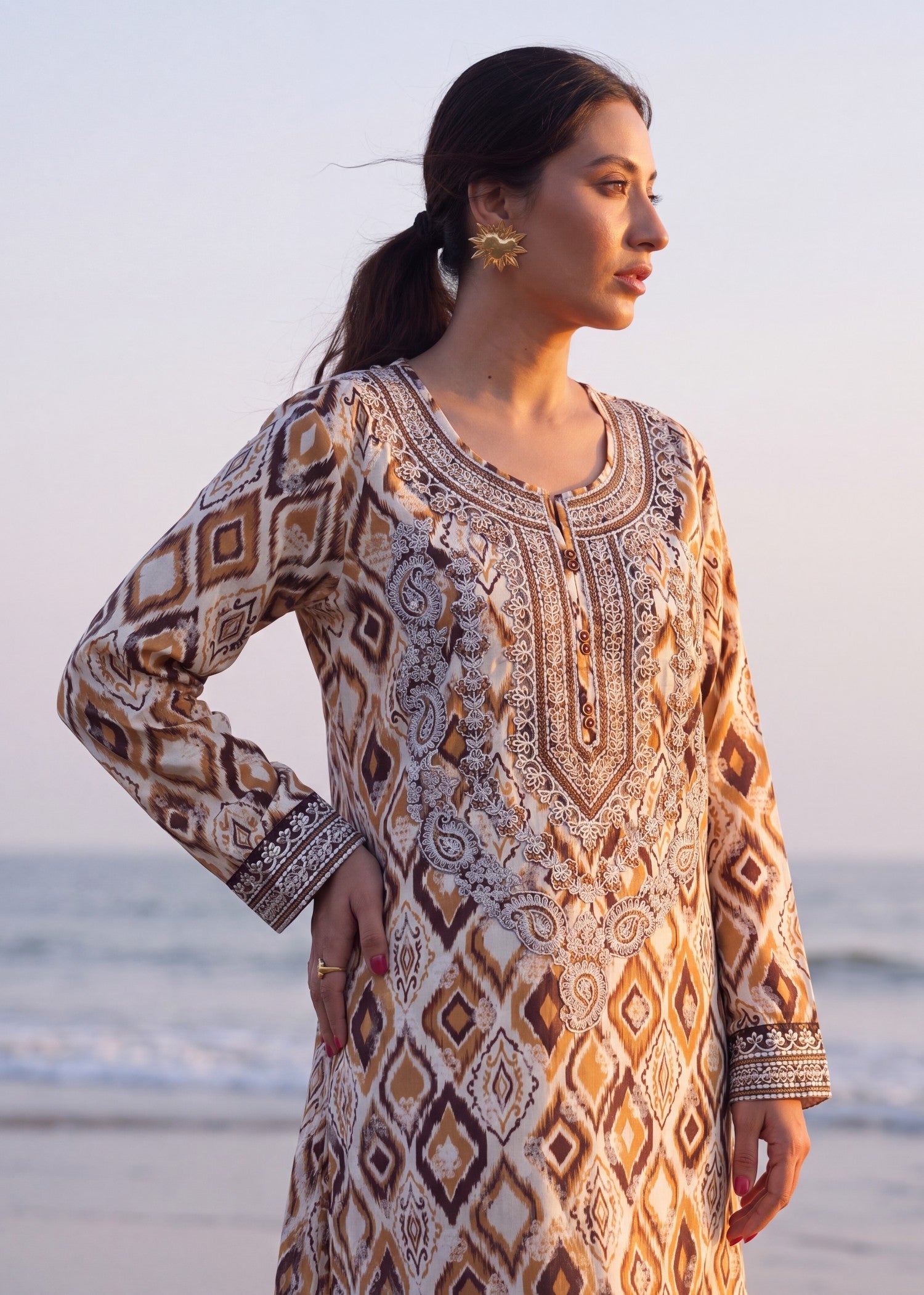 Ladies Multi Color Silk Kaftan Dress Online in UK USA Canada