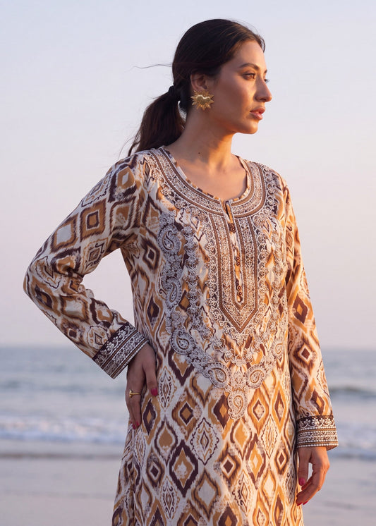 Ladies Multi Color Silk Kaftan Dress Online in UK USA Canada