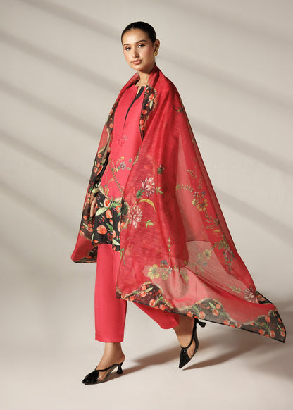 Ladies Multi Print Silk Lawn Suit with Dupatta Online in UK USA Canada