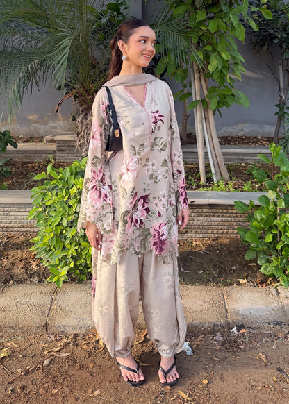 Ladies Multi Printed Raw Silk Shalwar Kameez Online in UK USA Canada