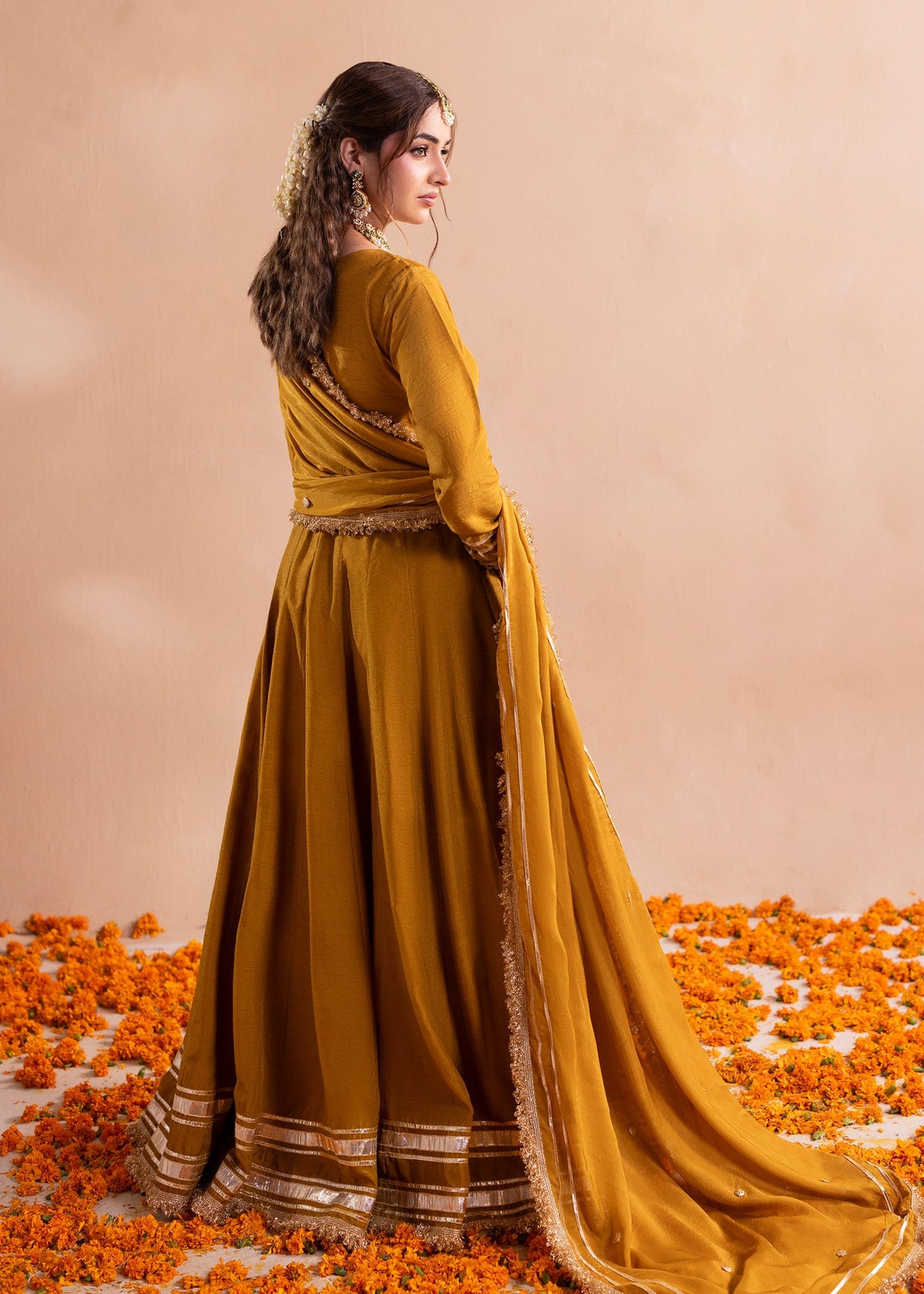 Ladies Mustard Angrakha Style Shalwar Kameez Online in UK USA Canada
