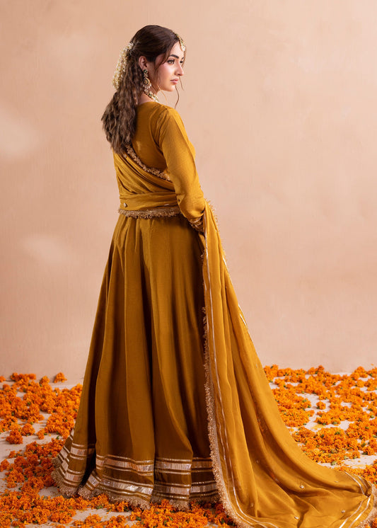 Ladies Mustard Angrakha Style Shalwar Kameez Online in UK USA Canada