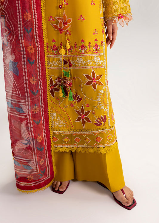 Ladies Mustard Cotton Trouser Suit with Embroidery Online in UK USA Canada