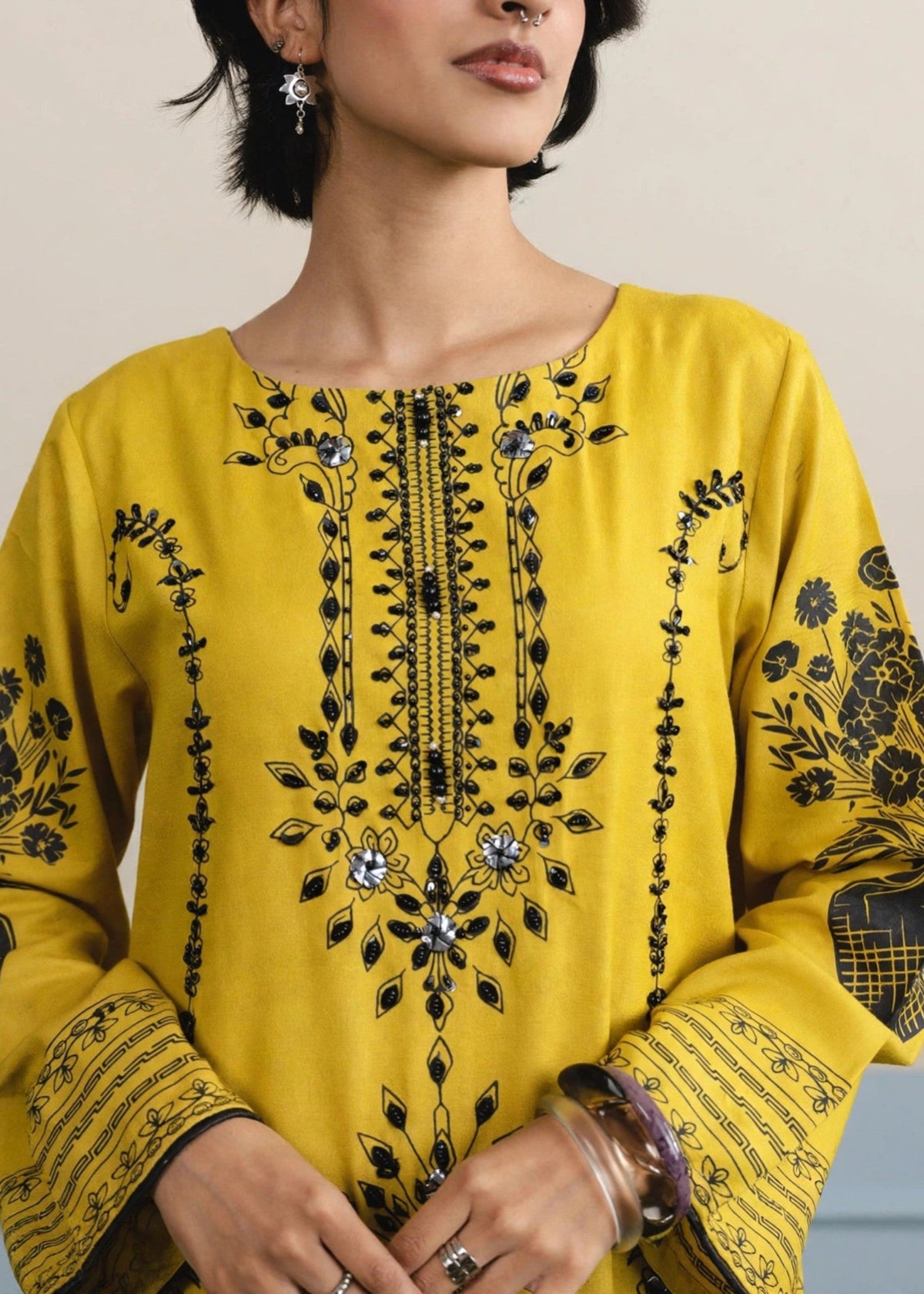 Ladies Mustard Embellished Kaftan Salwar Kameez Online in UK USA Canada