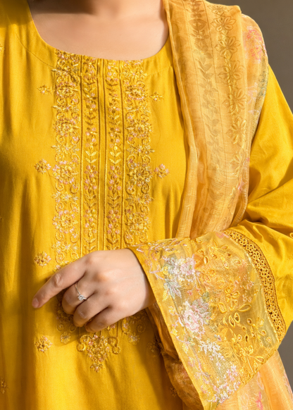 Ladies Mustard Embroidered Kurta Set Online in UK USA Canada