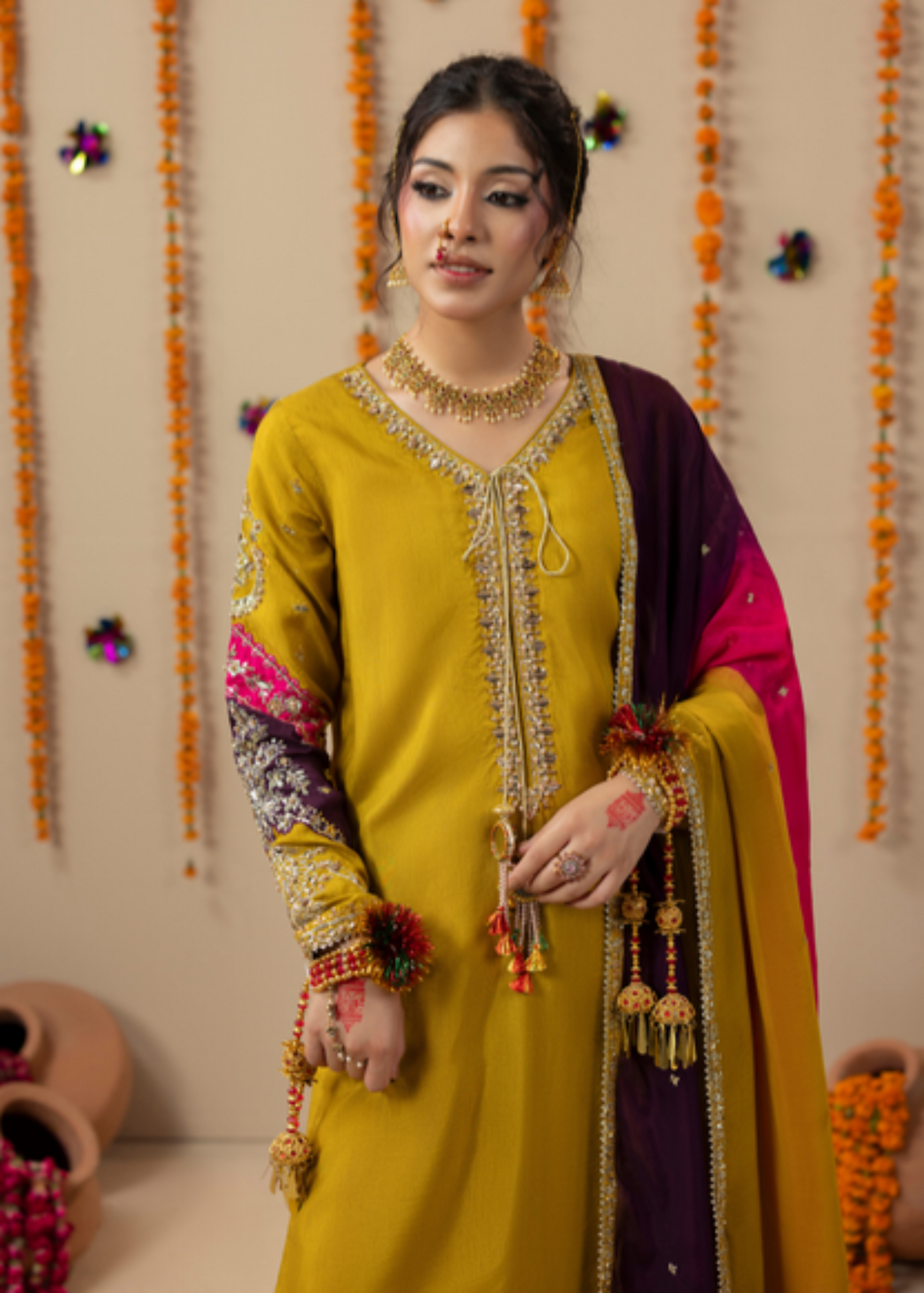 Ladies Mustard Embroidered Silk Wedding Outfit Online in Sri Lanka India Australia