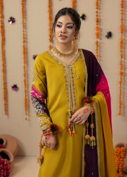 Ladies Mustard Embroidered Silk Wedding Outfit Online in Sri Lanka India Australia