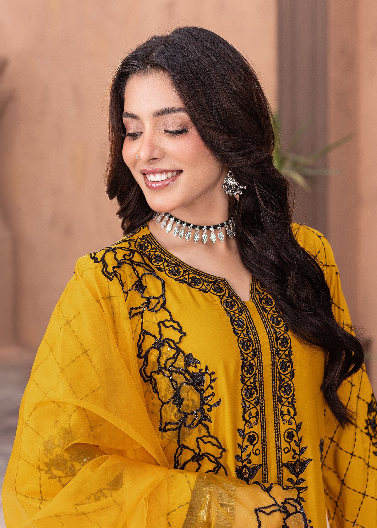 Ladies Mustard Embroidered Viscose Shalwar Kameez Online in UK USA Canada