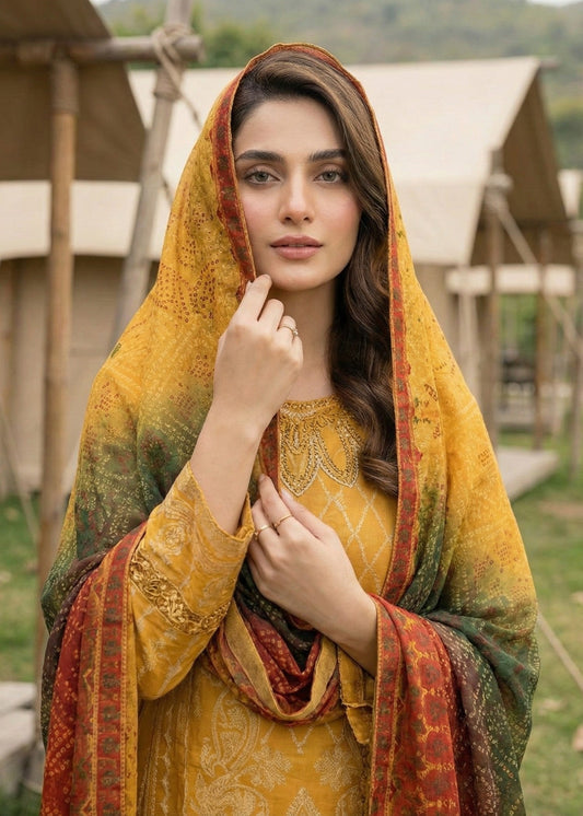 Ladies Mustard Jacquard Party Wear Salwar Kameez Online in UK USA Canada