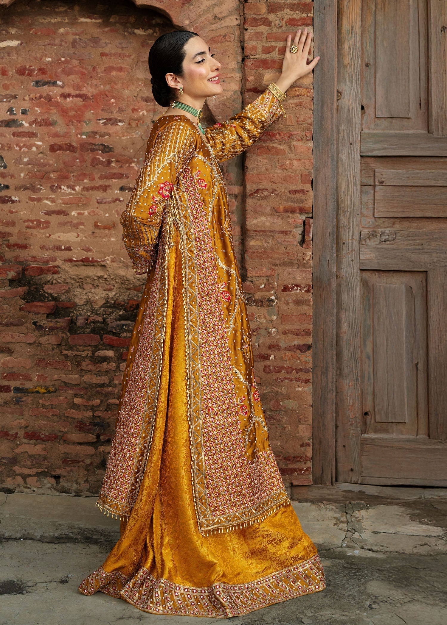 Ladies Mustard Jamawar Suit Online in UK USA Canada
