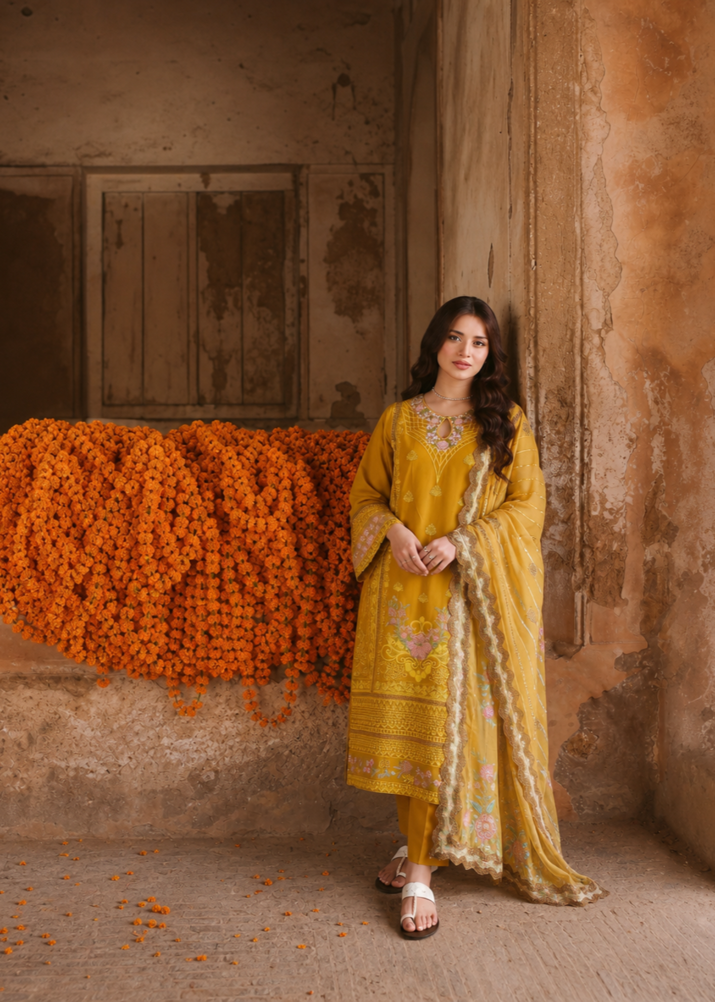 Ladies Mustard Lawn Embroidered Suit Online in UK USA Canada