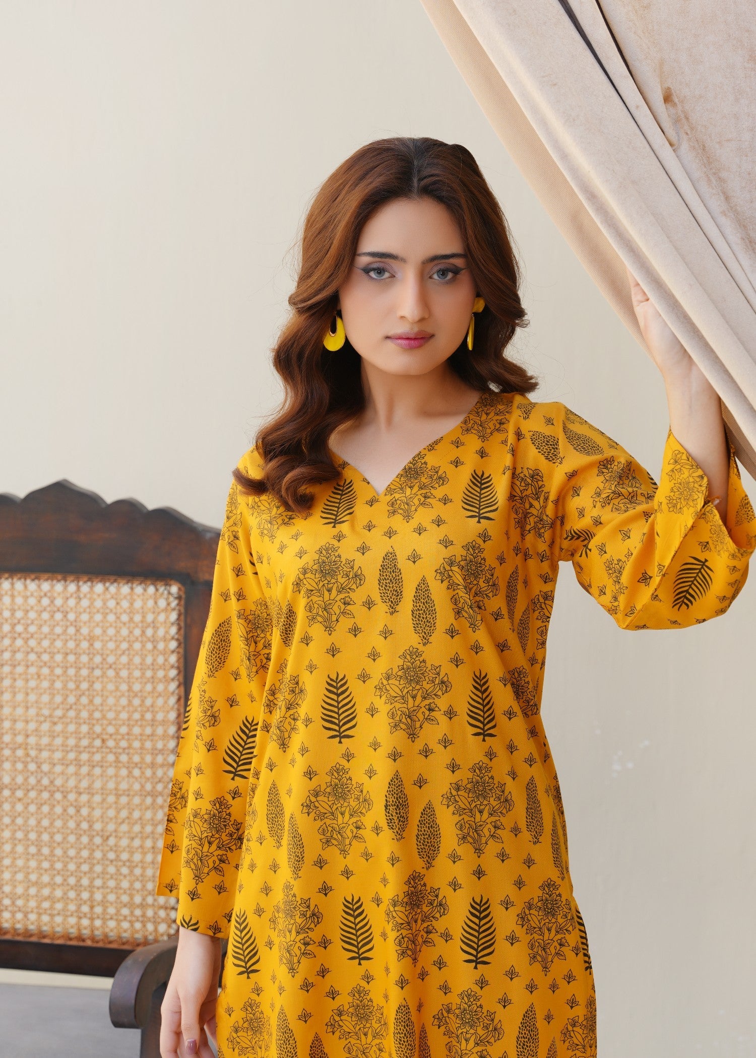 Ladies Mustard Linen Kurta Pajama Online in Dubai DXB UAE Abudhabi Meena Bazaar
