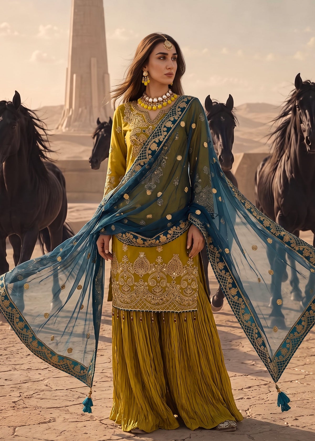 Ladies Mustard Organza Sharara with Dupatta Online in UK USA Canada