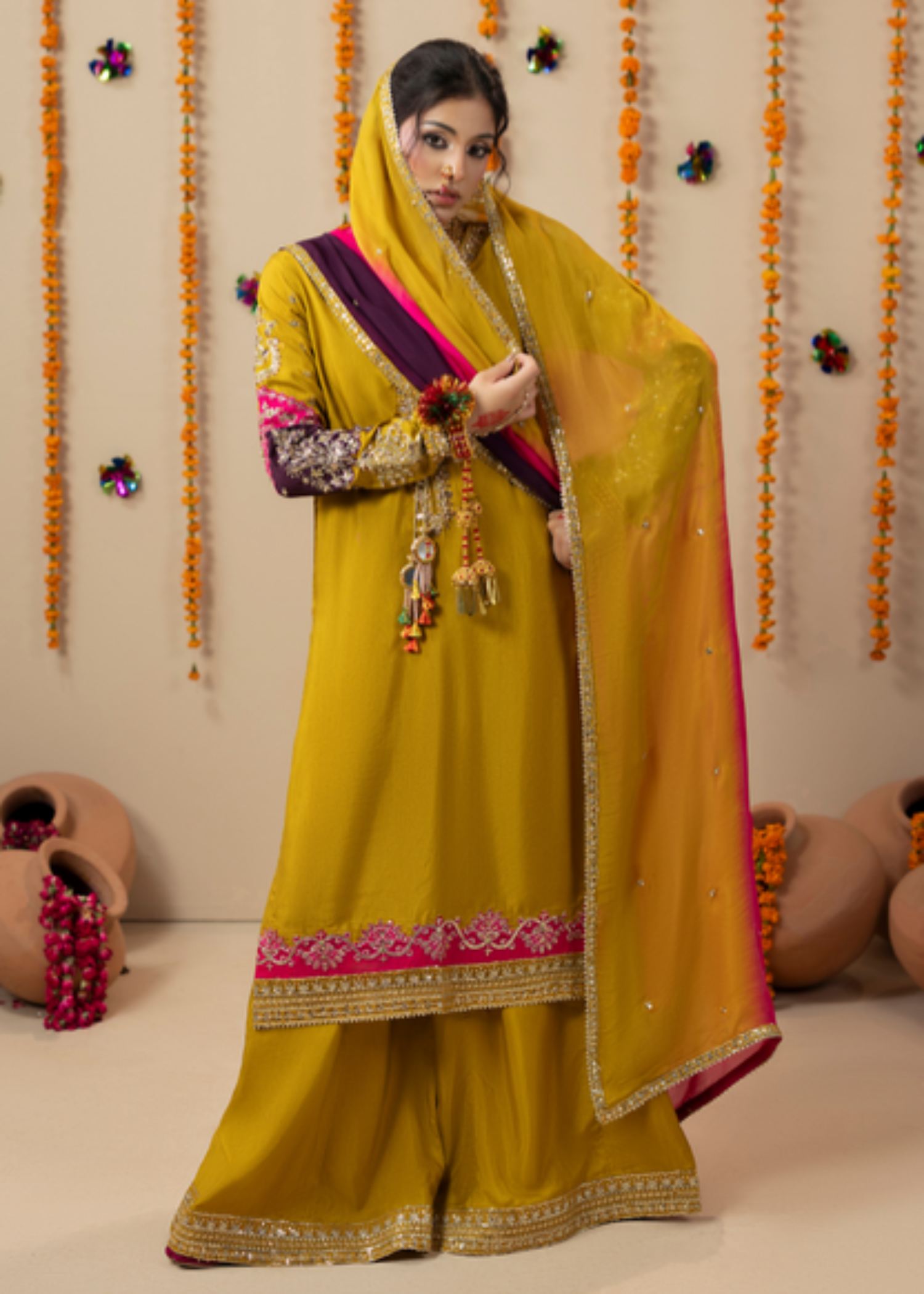 Ladies Mustard Silk Embroidered Shalwar Kameez Online in KSA Riyadh Saudi Arabia Oman Bahrain Qatar