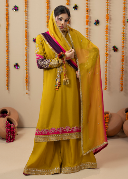 Ladies Mustard Silk Embroidered Shalwar Kameez Online in KSA Riyadh Saudi Arabia Oman Bahrain Qatar