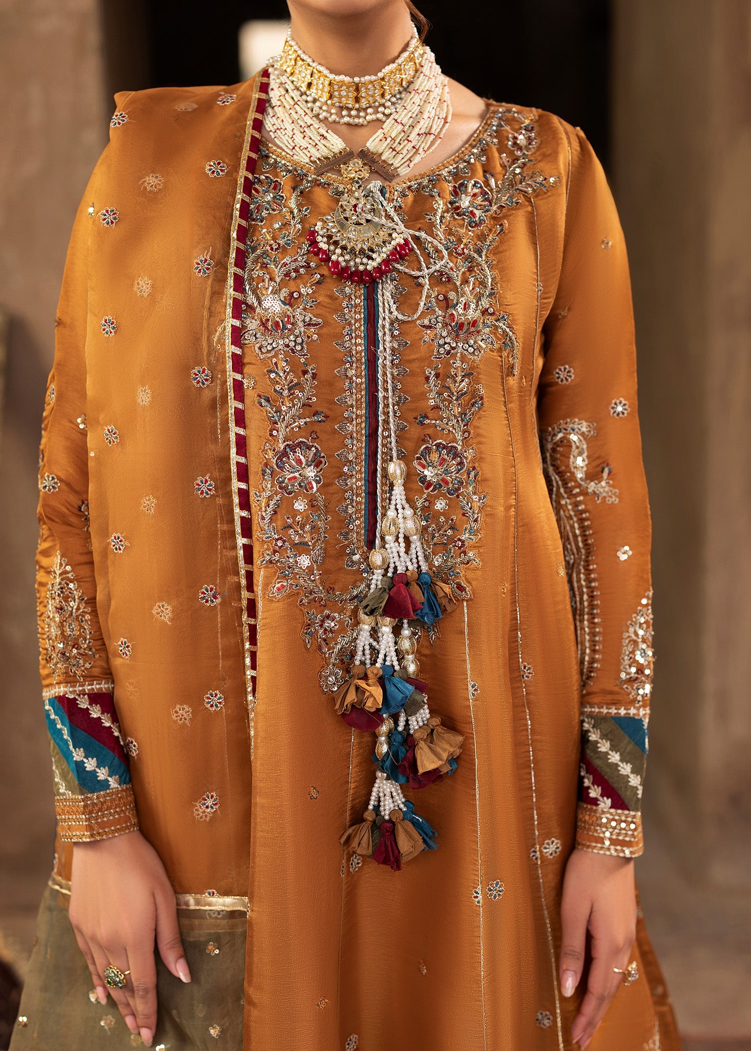 Ladies Mustard Silk Flared Pishwas with Dupatta Online in UK USA Canada