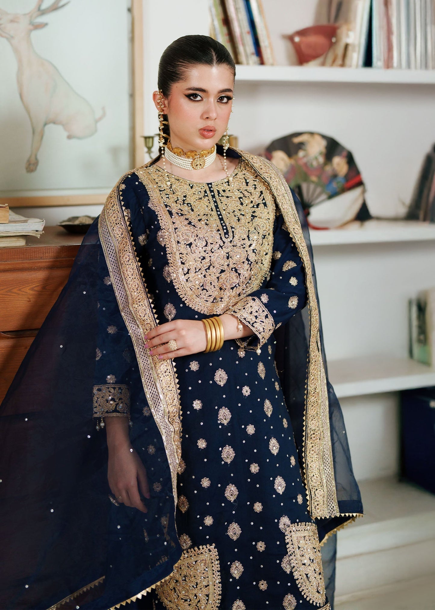 Ladies Navy Blue Chiffon Party Wear Suit Online in UK USA Canada