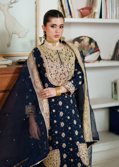 Ladies Navy Blue Chiffon Party Wear Suit Online in UK USA Canada