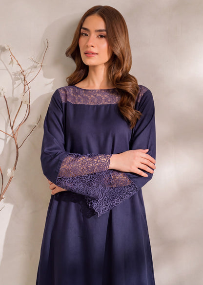 Ladies Navy Blue Dhanak Embroidered Kaftan Online in UK USA Canada