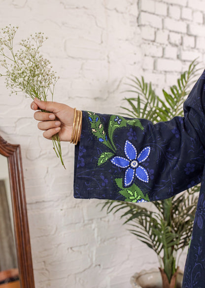 Ladies Navy Blue Embellished Lawn Suit Online in UK USA Canada