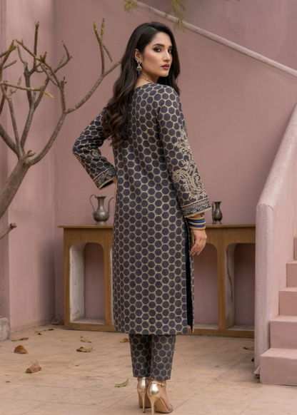 Ladies Navy Blue Embroidered Jacquard Salwar Kameez Online in UK USA Canada