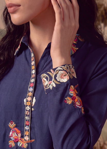 Ladies Navy Blue Embroidered Kaftan Online in UK USA Canada
