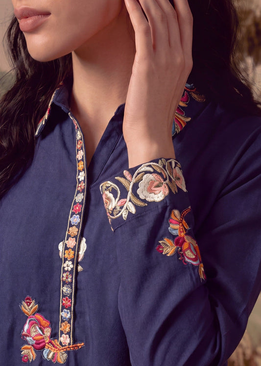Ladies Navy Blue Embroidered Kaftan Online in UK USA Canada