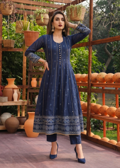Ladies Navy Blue Embroidered Lawn Party Wear Suit Online in UK USA Canada