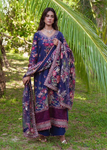 Ladies Navy Blue Embroidered Lawn Suit Online in UK USA Canada