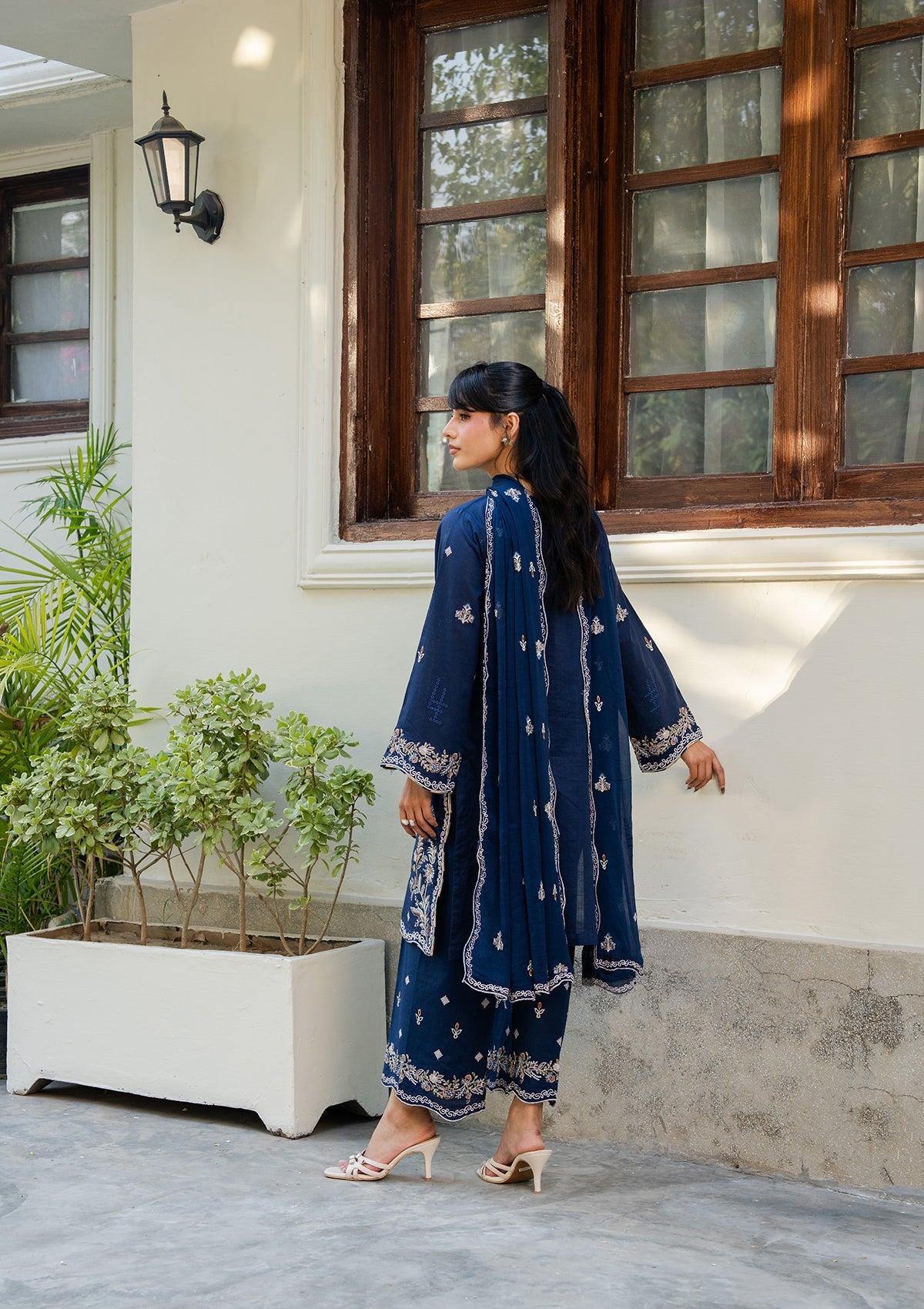 Ladies Navy Blue Embroidered Lawn Suit Online in UK USA Canada