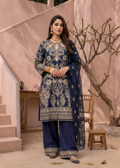 Ladies Navy Blue Embroidered Party Wear Suit Online in UK USA Canada