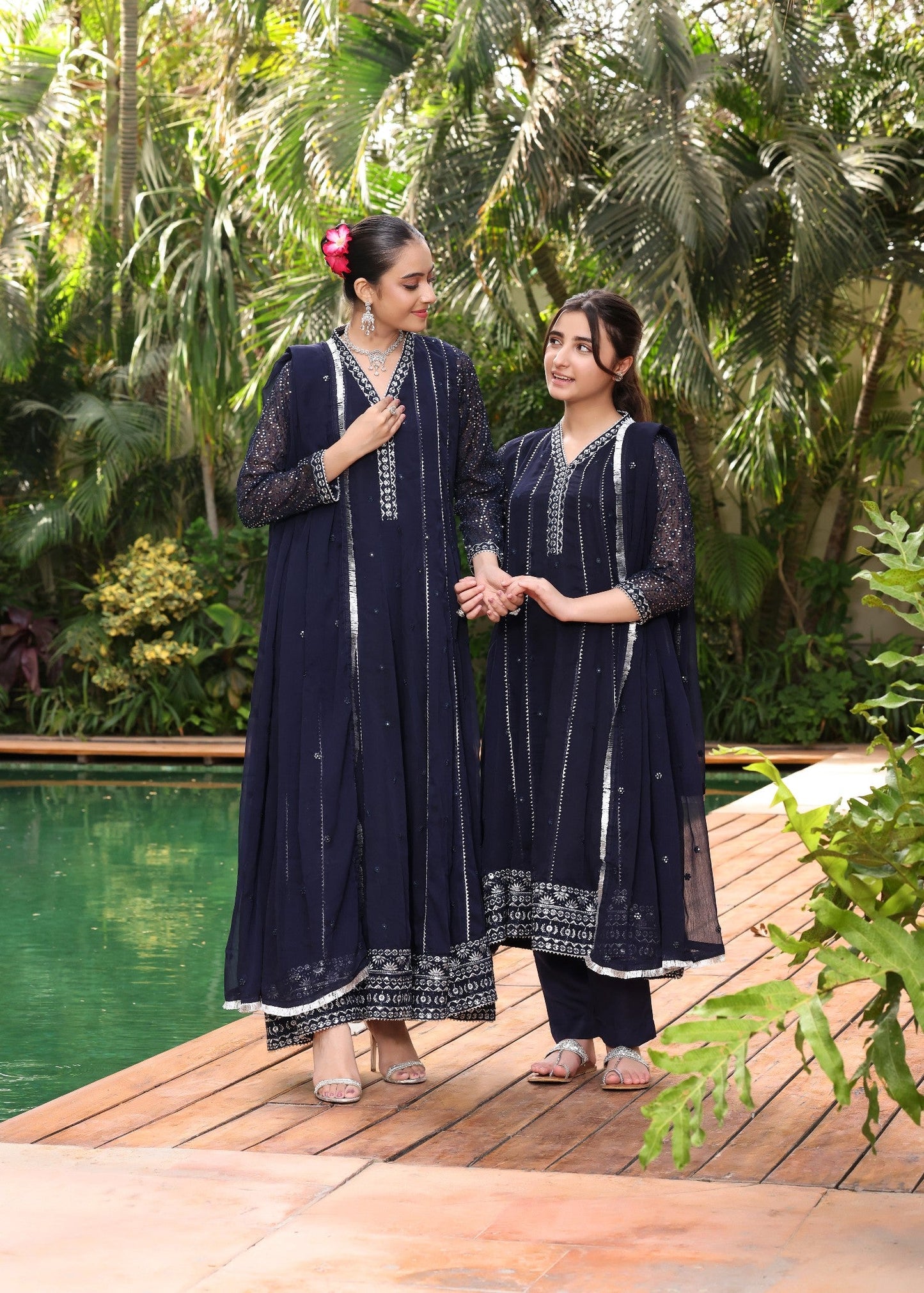 Ladies Navy Blue Embroidered Party Wear Suit Online in UK USA Canada