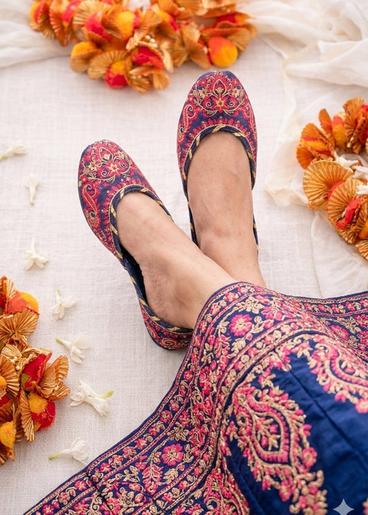 Ladies Navy Blue Khussa Wedding Shoes Online in UK USA Canada
